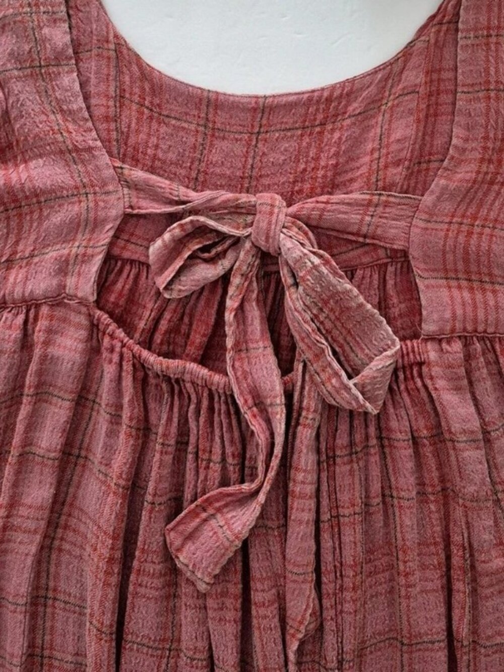 Free People Lily Anne Maxi Dress Plaid Ruffle Hem Back Tie Rose Terracotta XL - Picture 10 of 13